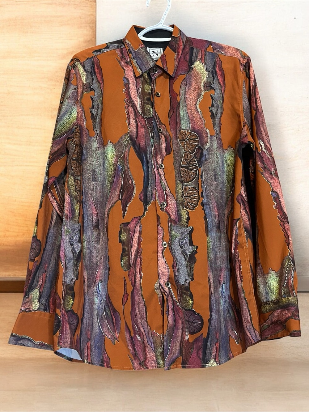Men's Rust Abstract Print Button-Up Shirt